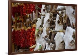 Hunting trophies and chili peppers on market stall, Santa Fe, New Mexico, USA-null-Framed Photographic Print