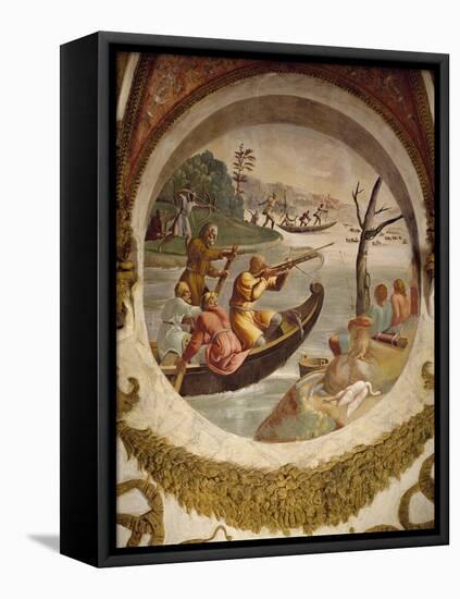 Hunting Waterfowl with Bows and Crossbows, Fresco-Giulio Romano-Framed Stretched Canvas