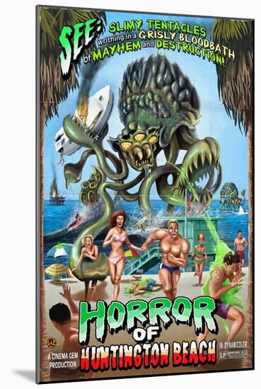 Huntington Beach, California - Alien Attack Horror-Lantern Press-Mounted Art Print