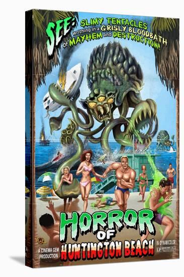 Huntington Beach, California - Alien Attack Horror-Lantern Press-Stretched Canvas