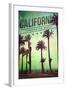Huntington Beach, California - Boardwalk and Palms-Lantern Press-Framed Art Print