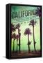 Huntington Beach, California - Boardwalk and Palms-Lantern Press-Framed Stretched Canvas