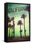 Huntington Beach, California - Boardwalk and Palms-Lantern Press-Framed Stretched Canvas