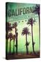 Huntington Beach, California - Boardwalk and Palms-Lantern Press-Stretched Canvas