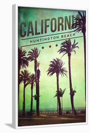Huntington Beach, California - Boardwalk and Palms-Lantern Press-Framed Art Print