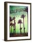 Huntington Beach, California - Boardwalk and Palms-Lantern Press-Framed Art Print