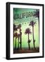 Huntington Beach, California - Boardwalk and Palms-Lantern Press-Framed Art Print