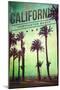 Huntington Beach, California - Boardwalk and Palms-Lantern Press-Mounted Art Print