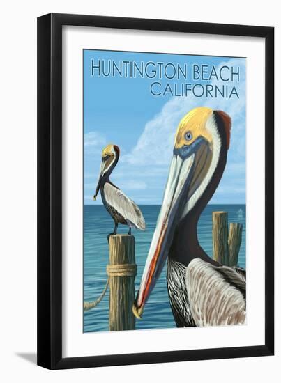 Huntington Beach, California - Brown Pelican-Lantern Press-Framed Art Print