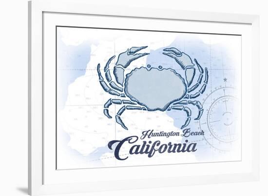 Huntington Beach, California - Crab - Blue - Coastal Icon-Lantern Press-Framed Art Print