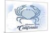 Huntington Beach, California - Crab - Blue - Coastal Icon-Lantern Press-Mounted Art Print