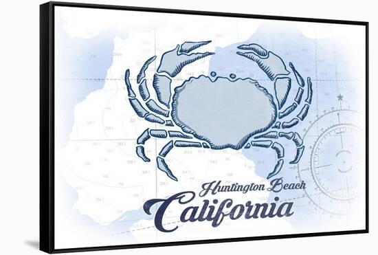 Huntington Beach, California - Crab - Blue - Coastal Icon-Lantern Press-Framed Stretched Canvas