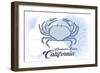 Huntington Beach, California - Crab - Blue - Coastal Icon-Lantern Press-Framed Art Print
