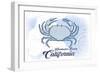 Huntington Beach, California - Crab - Blue - Coastal Icon-Lantern Press-Framed Art Print