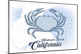 Huntington Beach, California - Crab - Blue - Coastal Icon-Lantern Press-Mounted Art Print