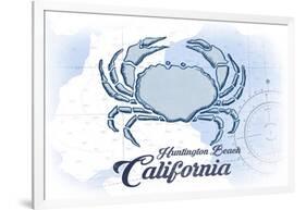 Huntington Beach, California - Crab - Blue - Coastal Icon-Lantern Press-Framed Art Print