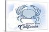 Huntington Beach, California - Crab - Blue - Coastal Icon-Lantern Press-Stretched Canvas