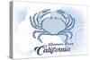 Huntington Beach, California - Crab - Blue - Coastal Icon-Lantern Press-Stretched Canvas