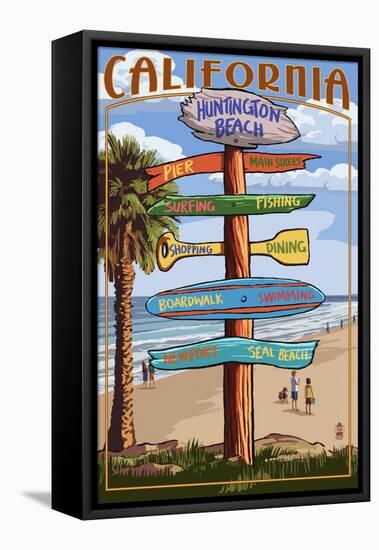 Huntington Beach, California - Destination Sign-Lantern Press-Framed Stretched Canvas