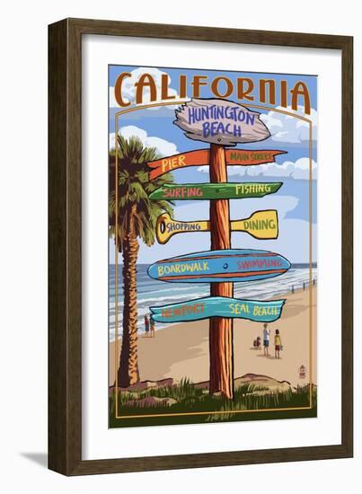 Huntington Beach, California - Destination Sign-Lantern Press-Framed Art Print