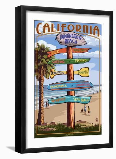 Huntington Beach, California - Destination Sign-Lantern Press-Framed Art Print