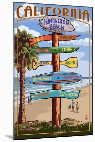 Huntington Beach, California - Destination Sign-Lantern Press-Mounted Art Print