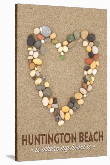 Huntington Beach, California Is Where My Heart Is - Stone Heart on Sand-Lantern Press-Stretched Canvas