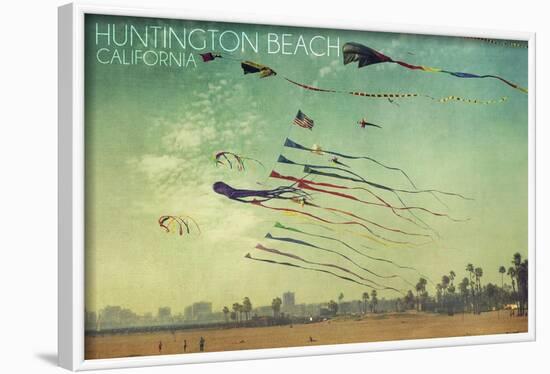 Huntington Beach, California - Kites and Beach-Lantern Press-Framed Art Print