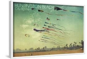 Huntington Beach, California - Kites and Beach-Lantern Press-Framed Art Print