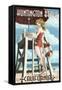 Huntington Beach, California - Lifeguard Pinup-Lantern Press-Framed Stretched Canvas