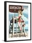 Huntington Beach, California - Lifeguard Pinup-Lantern Press-Framed Art Print