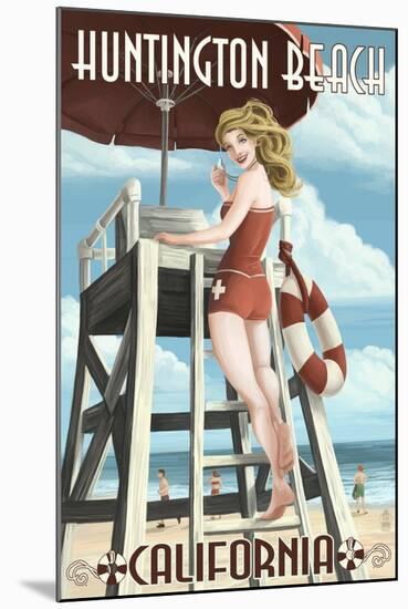 Huntington Beach, California - Lifeguard Pinup-Lantern Press-Mounted Art Print