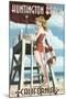Huntington Beach, California - Lifeguard Pinup-Lantern Press-Mounted Art Print