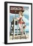 Huntington Beach, California - Lifeguard Pinup-Lantern Press-Framed Art Print