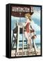 Huntington Beach, California - Lifeguard Pinup-Lantern Press-Framed Stretched Canvas