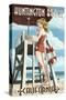 Huntington Beach, California - Lifeguard Pinup-Lantern Press-Stretched Canvas