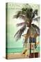 Huntington Beach, California - Lifeguard Shack and Palm-Lantern Press-Stretched Canvas