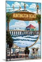 Huntington Beach, California - Montage Scenes-Lantern Press-Mounted Art Print