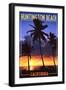 Huntington Beach, California - Palms and Sunset-Lantern Press-Framed Art Print