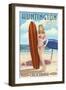 Huntington Beach, California - Pinup Surfer Girl-Lantern Press-Framed Art Print