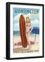Huntington Beach, California - Pinup Surfer Girl-Lantern Press-Framed Art Print