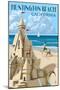 Huntington Beach, California - Sand Castle-Lantern Press-Mounted Art Print