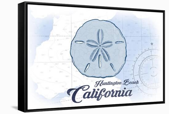 Huntington Beach, California - Sand Dollar - Blue - Coastal Icon-Lantern Press-Framed Stretched Canvas