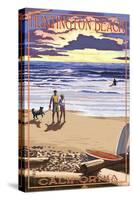 Huntington Beach, California - Sunset Beach Scene-Lantern Press-Stretched Canvas