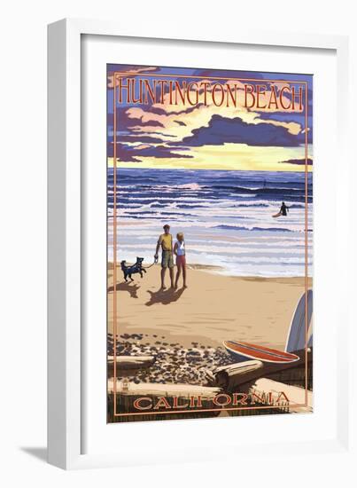 Huntington Beach, California - Sunset Beach Scene-Lantern Press-Framed Art Print