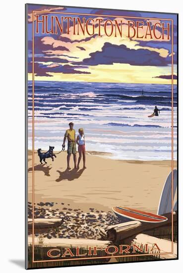 Huntington Beach, California - Sunset Beach Scene-Lantern Press-Mounted Art Print