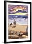 Huntington Beach, California - Sunset Beach Scene-Lantern Press-Framed Art Print