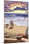 Huntington Beach, California - Sunset Beach Scene-Lantern Press-Mounted Art Print