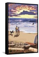 Huntington Beach, California - Sunset Beach Scene-Lantern Press-Framed Stretched Canvas