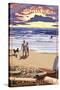 Huntington Beach, California - Sunset Beach Scene-Lantern Press-Stretched Canvas